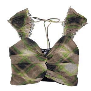 Urban Outfitters Women's Twist Front Mesh Print Crop Top – Green Multi, Size S